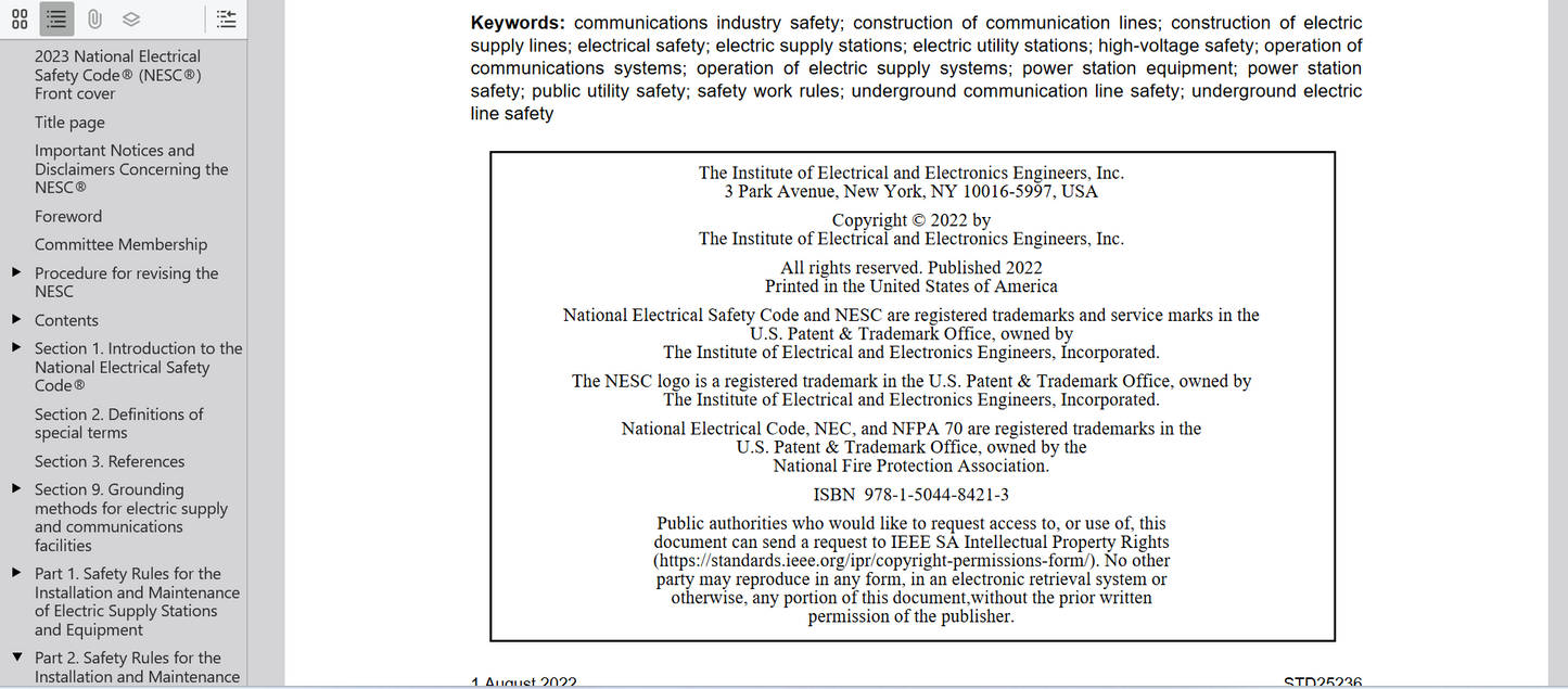 2023 National Electrical Safety Code(R) (NESC(R)) Searchable PDF
